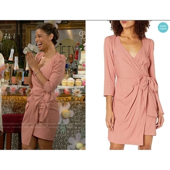 Bcbgmaxazria Puff-Sleeve Bow Dusty Rose Dress Size: 4 - Picture 4 of 13